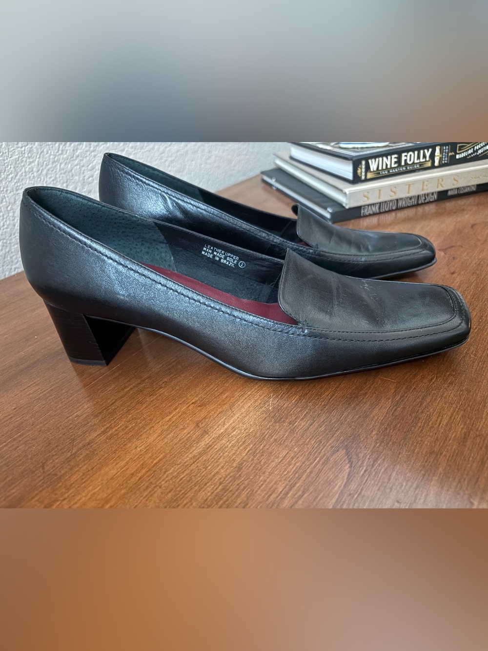 Etienne Aigner Black Leather Square-Toe Slip-Ons